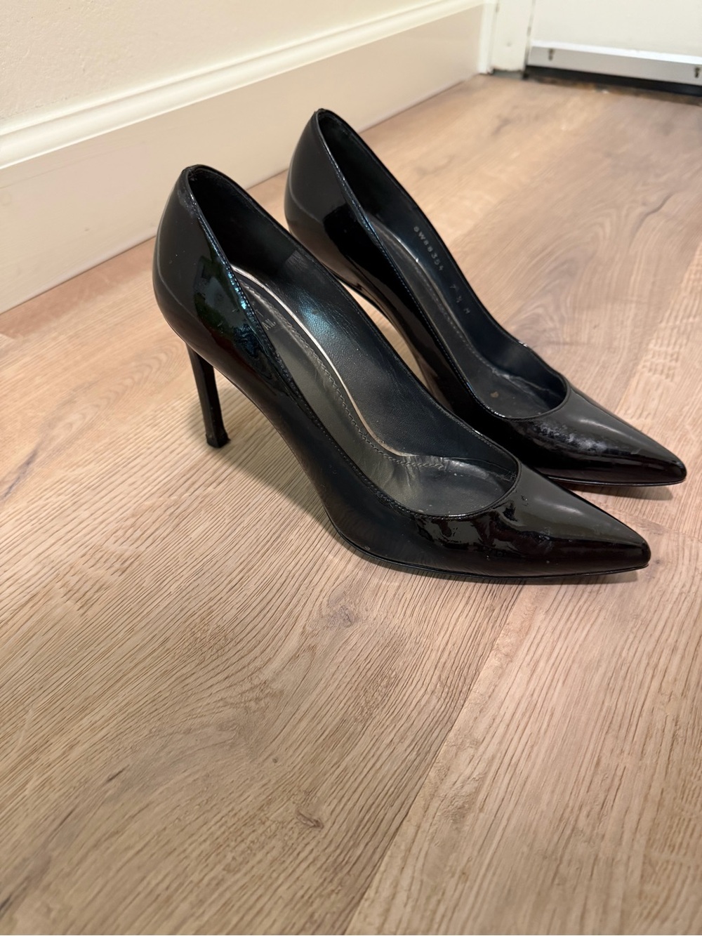 Stuart Weitzman Black Patent Pointed-Toe Stiletto Pumps